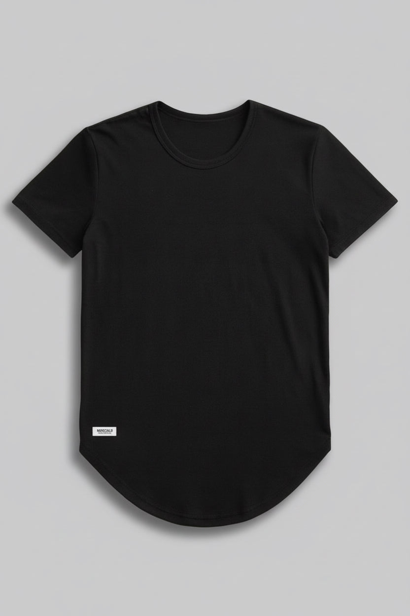 Black Urban Edge: Curved Drop Fit Tee - Muscolo Menswear