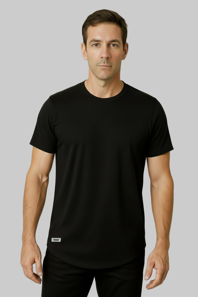 Black Urban Edge: Curved Drop Fit Tee - Muscolo Menswear